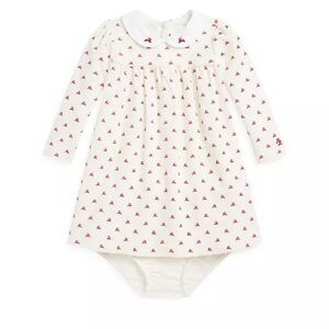 Ralph Lauren Reindeer Print Velour Baby Dress with Bloomers